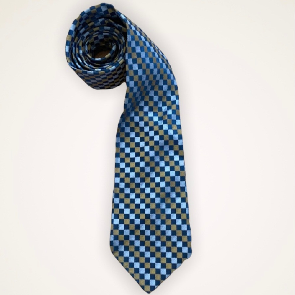 Vintage Sears Checkered Neck Tie RN16484 55.5” Silver Gold Black